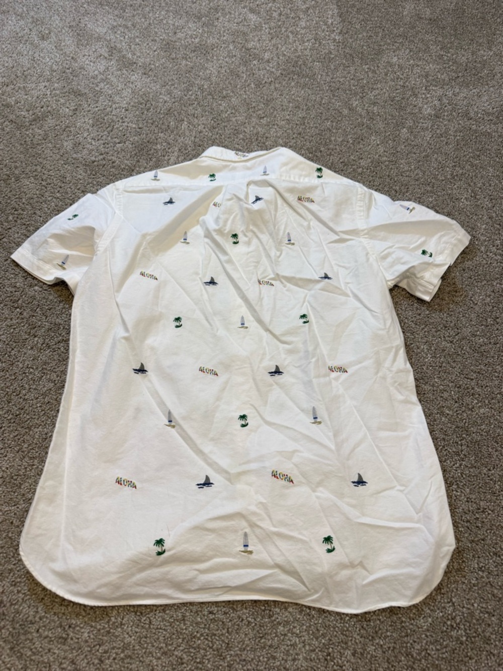 Polo Ralph Lauren Men's White Aloha Embroidered Short Sleeve Button Down Shirt L - Picture 4 of 6